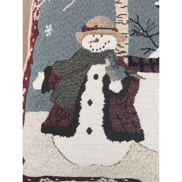 VTG Snowman Tapestry Throw Pillows 16x16 Lot of 2 Winter Christmas Holiday Decor - Picture 11 of 11